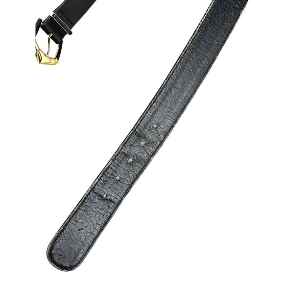 St. John Knits Classic Black Leather Statement Belt Gold & Black Buckle Size 8 main image 7